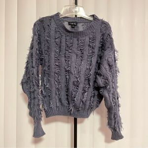 Timing Blue Grey Fringed Acrylic Sweater Size Medium